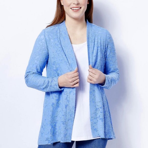 Susan Graver Burnout Knit Open-Front Duster Cardigan  11877 - Picture 1 of 2